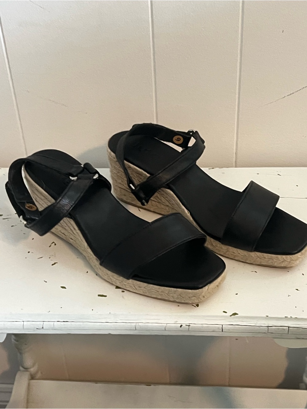 Black Wedge Espadrille Sandals with Ankle Strap – size 9 Women's